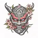 Ninja cherry blossom tree oni mask  tattoo design idea