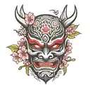 Ninja cherry blossom tree oni mask  tattoo design idea