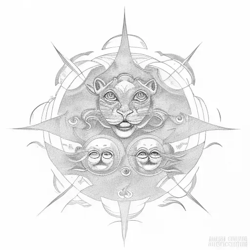 center is a ginger leo with 3 suns creating a world tattoo design idea