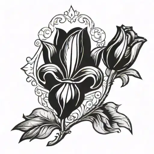 small  orthodox cross and a black tulip tattoo design idea