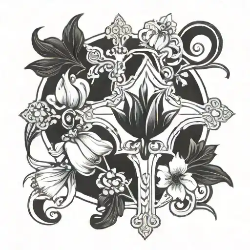 orthodox cross and a black tulip tattoo design idea