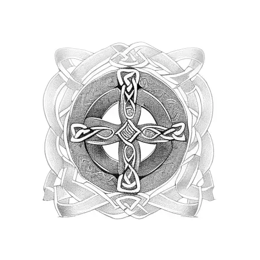 celtic cross with pink ribbon wrapped around it  tattoo design idea