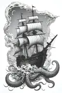 huge kraken destroying a ship underwater tattoo design idea