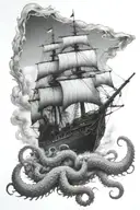 huge kraken destroying a ship underwater tattoo design idea