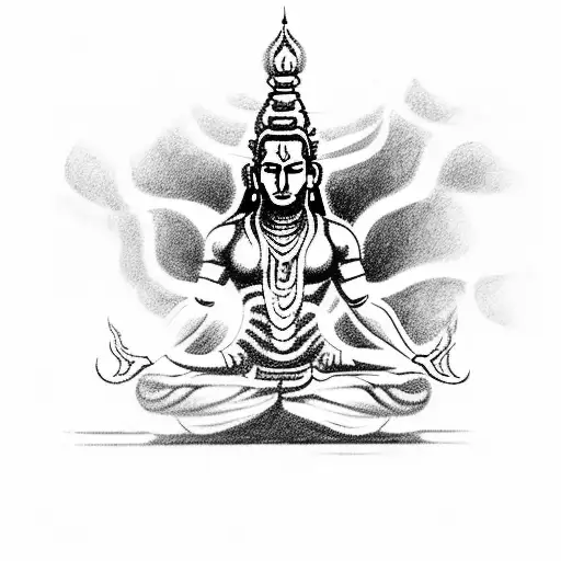 A cyberpunk-inspired sketch tattoo of Shiva meditating in a virtual reality world tattoo design idea