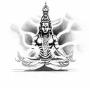 A cyberpunk-inspired sketch tattoo of Shiva meditating in a virtual reality world tattoo design idea