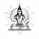 A cyberpunk-inspired sketch tattoo of Shiva meditating in a virtual reality world tattoo design idea