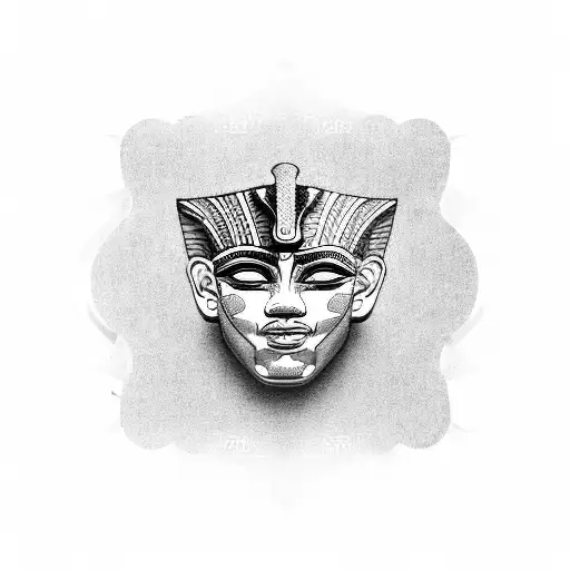 An intricate blackwork tattoo of a pharaoh's mask surrounded by hieroglyphics tattoo design idea