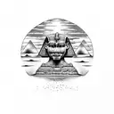 A dotwork tattoo of the Great Sphinx with a sunset backdrop tattoo design idea