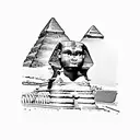 A dotwork tattoo of the Great Sphinx with a sunset backdrop tattoo design idea