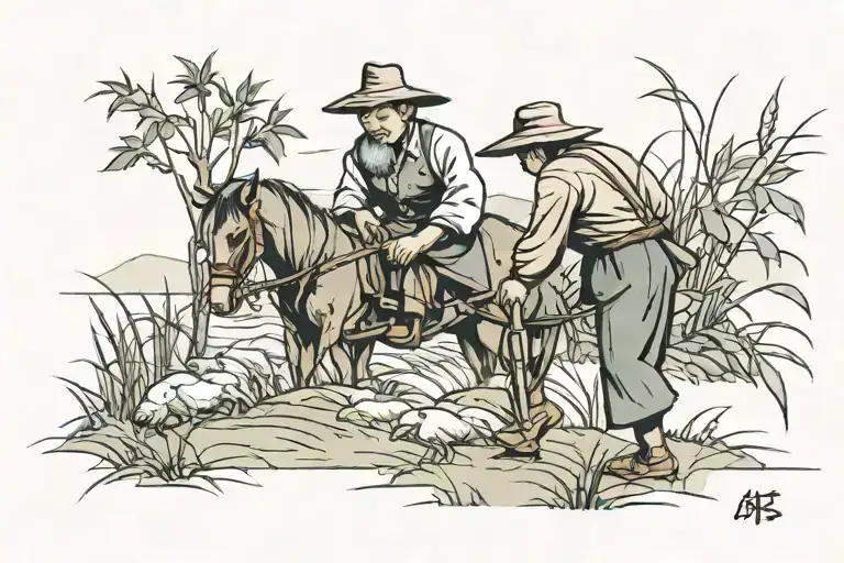 Chinese farmer working in a field AND lawyer tattoo design idea