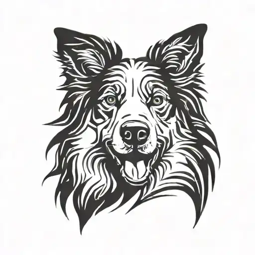border collie portrait tattoo design idea