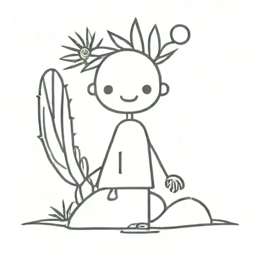 stick figure wrapping arms around a cactus  tattoo design idea