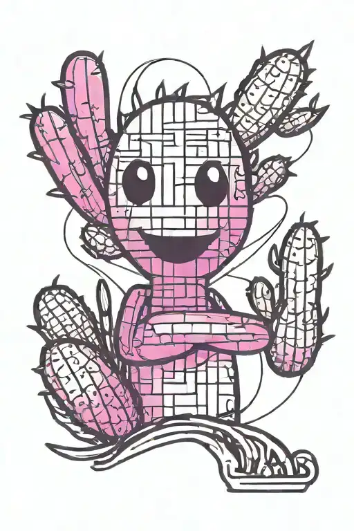 black and white simple line drawing of a stick figure hugging a cactus  tattoo design idea