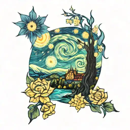 starry night van gogh tattoo design idea