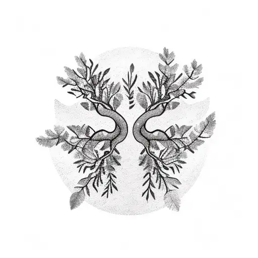 typewriter font saying "nature held me close" surrounded by branches, leaves, and flowers tattoo design idea