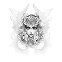 rostro de mujer con una mariposa en la frente y un collar azteca tattoo design idea