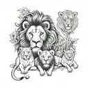 A lion family portrait with each member representing a different occupation, such as a lion dentist, lion teacher, lion chef, etc. tattoo design idea