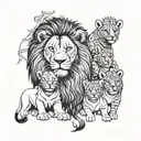 A lion family portrait with each member representing a different occupation, such as a lion dentist, lion teacher, lion chef, etc. tattoo design idea