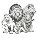 A lion family portrait with each member representing a different occupation, such as a lion dentist, lion teacher, lion chef, etc. tattoo design idea