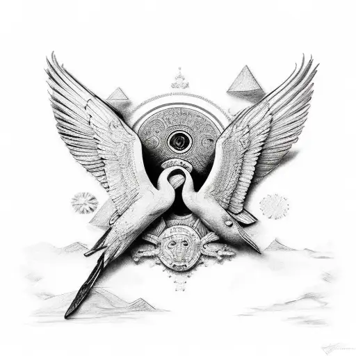 Dos ángeles besándose entre ellos con grandes alas como si fuesen dos estatuas griegas tattoo design idea