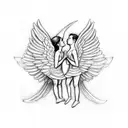 Two angels kissing each other with large wings as a sketch tattoo design idea