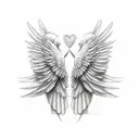 Two angels kissing each other with large wings as a sketch tattoo design idea