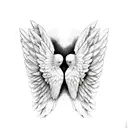 Two angels kissing each other with large wings as a sketch tattoo design idea