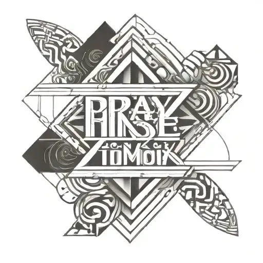 horizontal text along the v line saying "pray to himself tomorrow" tattoo design idea