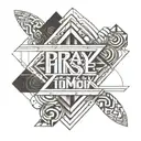 horizontal text along the v line saying "pray to himself tomorrow" tattoo design idea