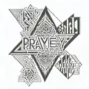 horizontal text along the v line saying "pray to himself tomorrow" tattoo design idea