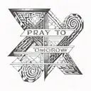horizontal text along the v line saying "pray to himself tomorrow" tattoo design idea