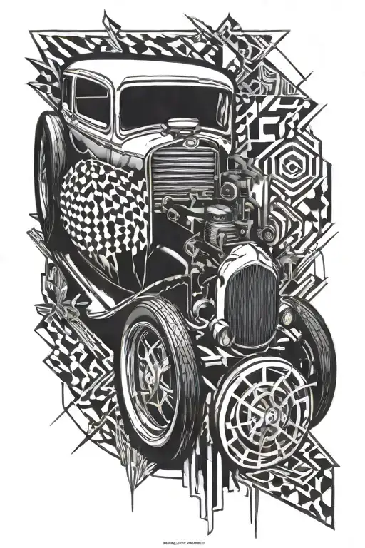 hot rod with geometric shapes tattoo design idea