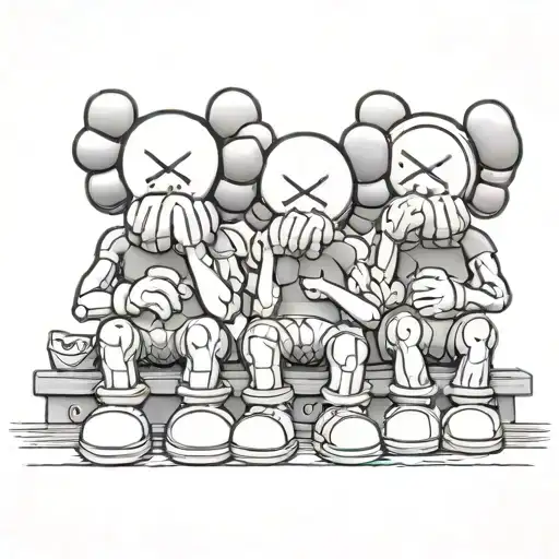 3 kaws statues see no evil speak no evil hear no evil tattoo design idea