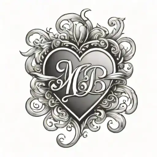 Tattoo of the name “MB” in a heart design on my wrist tattoo design idea