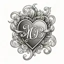 Tattoo of the name “MB” in a heart design on my wrist tattoo design idea