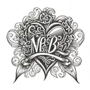 Tattoo of the name “MB” in a heart design on my wrist tattoo design idea