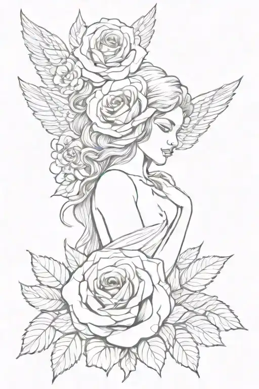 rose with angel number 1111 writen tattoo design idea