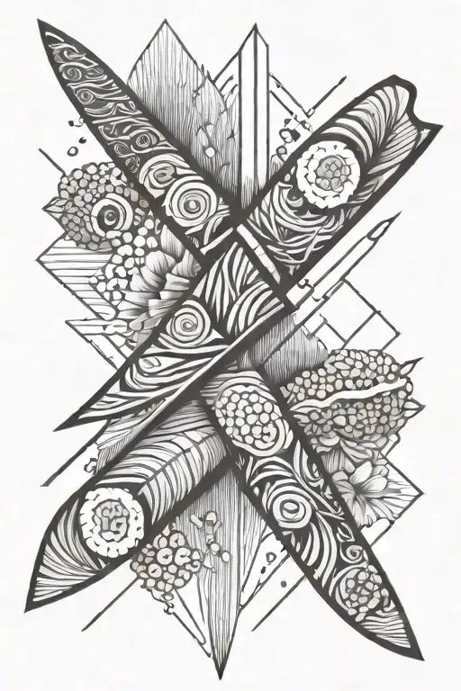 sushi knife cutting tattoo design idea