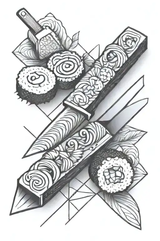 sushi knife cutting tattoo design idea