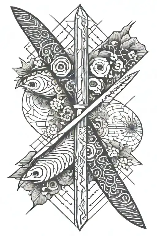 sushi knife cutting tattoo design idea