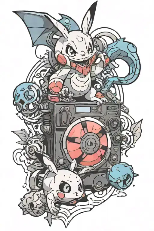 playstation and pokemon  tattoo design idea