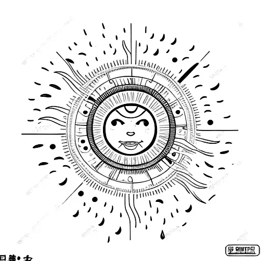 Big Sun with clouds, rain and heart rain tattoo design idea