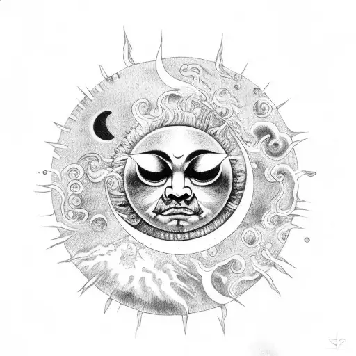 cloudes sun heart rain moon tattoo design idea