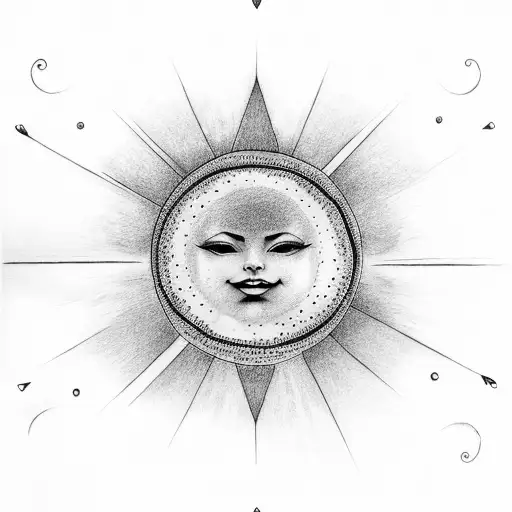 Big Sun with clouds, rain and heart rain tattoo design idea
