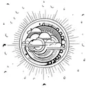 Big Sun with clouds, rain and heart rain tattoo design idea