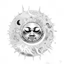 cloudes sun heart rain moon tattoo design idea