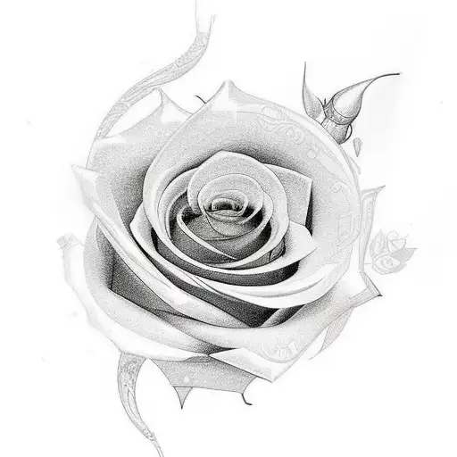 A tattoo with a clock wrapped around a rose is a popular design that symbolizes the passage of time and the beauty of li tattoo design idea