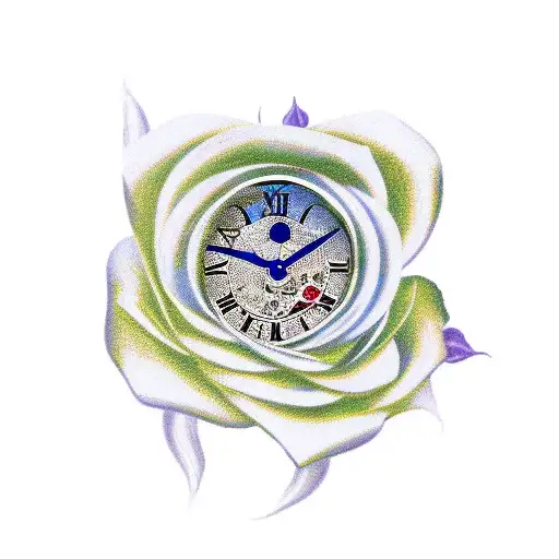 A tattoo with a clock wrapped around a rose is a popular design that symbolizes the passage of time and the beauty of li tattoo design idea