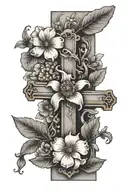a cross with january birth flower surrounded tattoo design idea